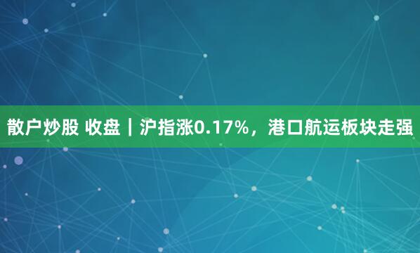 散户炒股 收盘｜沪指涨0.17%，港口航运板块走强