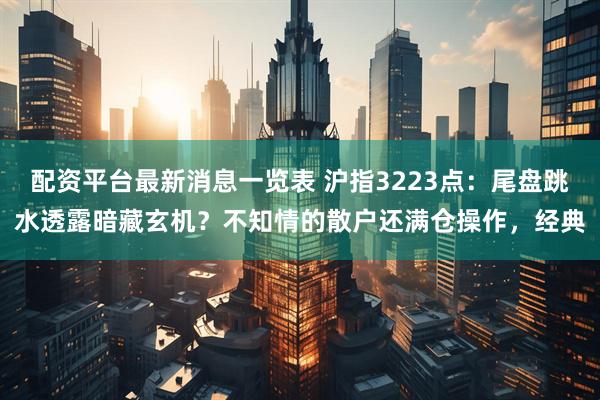 配资平台最新消息一览表 沪指3223点：尾盘跳水透露暗藏玄机？不知情的散户还满仓操作，经典